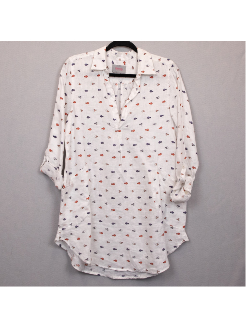 For Cynthia Beachwear white fish print linen tunic cover up NWT-M